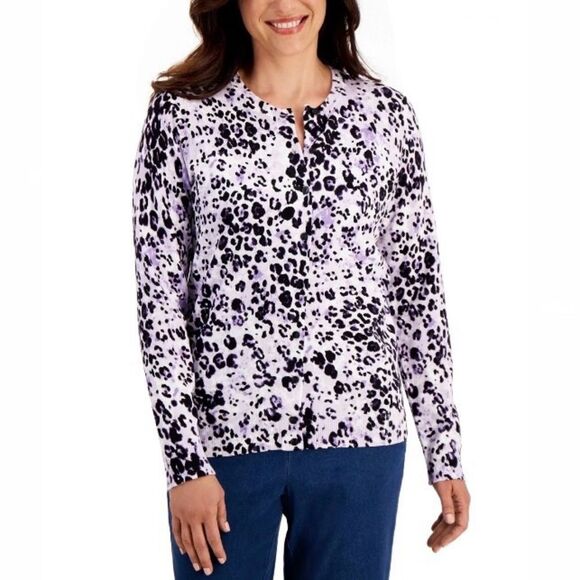 Animal Print Button Down Cardigan L - Picture 1 of 7